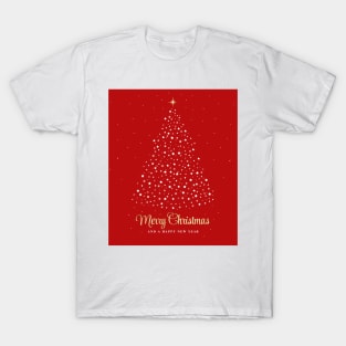 Merry Christmas and a Happy New Year. Minimalistic Christmas tree illustration. High quality Christmas red white and gold starry illustration in minimalist style. T-Shirt